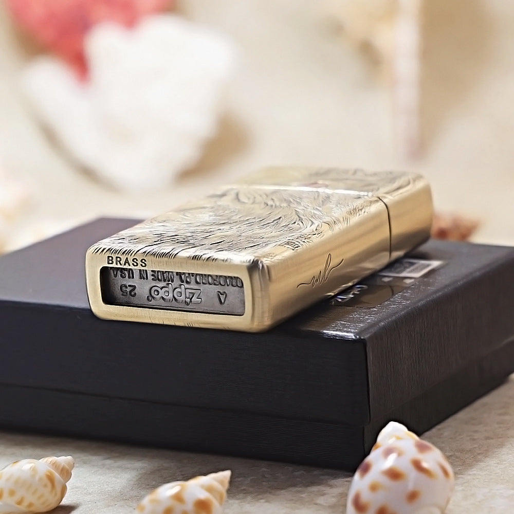 Zippo Armor Slim Fine Engraved Sleeping Cat DS369