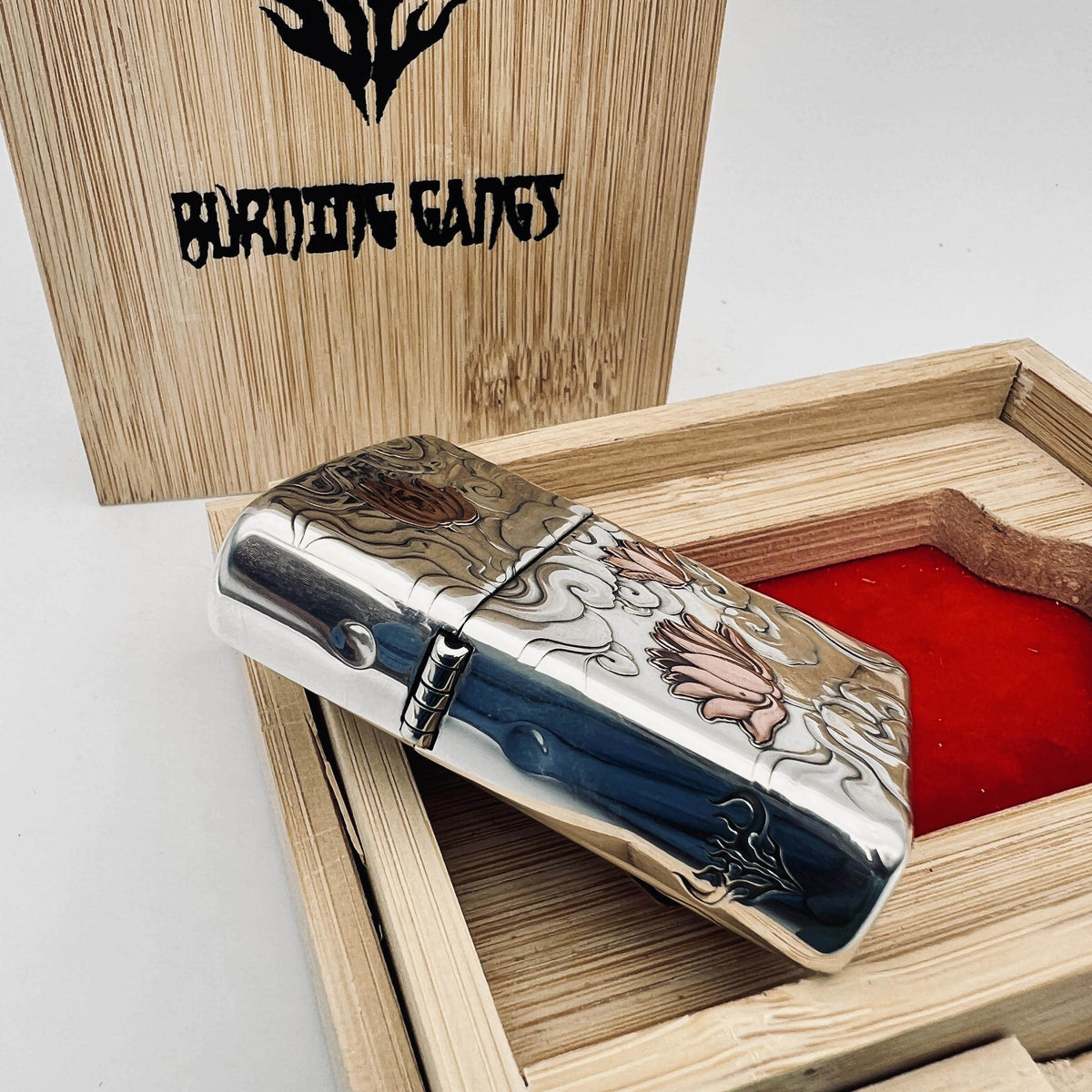 Zippo Armor Sterling Silver Lighter – Hand-Engraved 3D High-Relief "Lotus & Koi Fish"