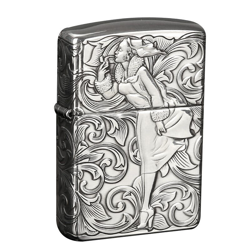 Zippo Armor Sterling Silver Lighter - Deep Carved Windy & Tanggrass Edition