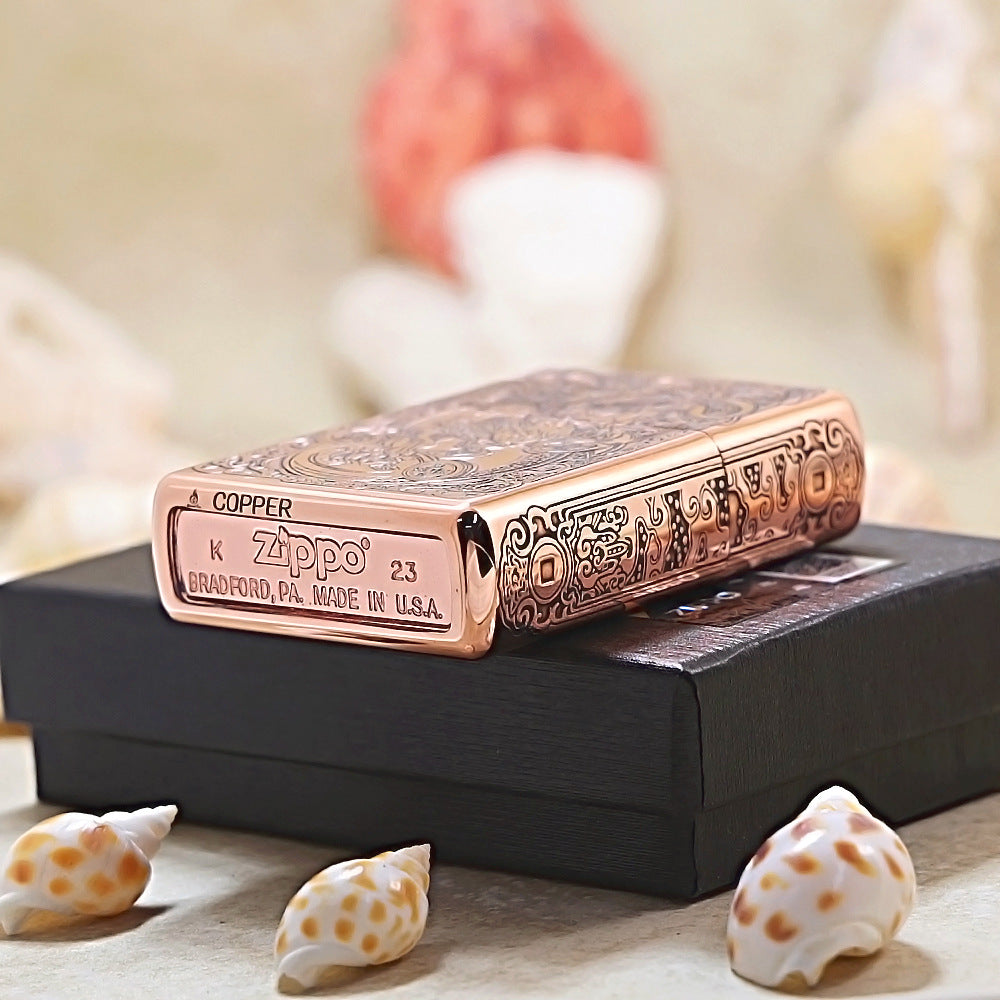 Zippo Red Copper 3D Carved Pixiu Pattern 205-DS355