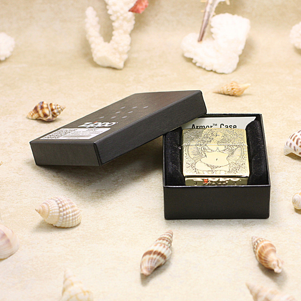 Zippo Antique Brass Deep Carved Skull Pin-Up Girl Character Series - CC153