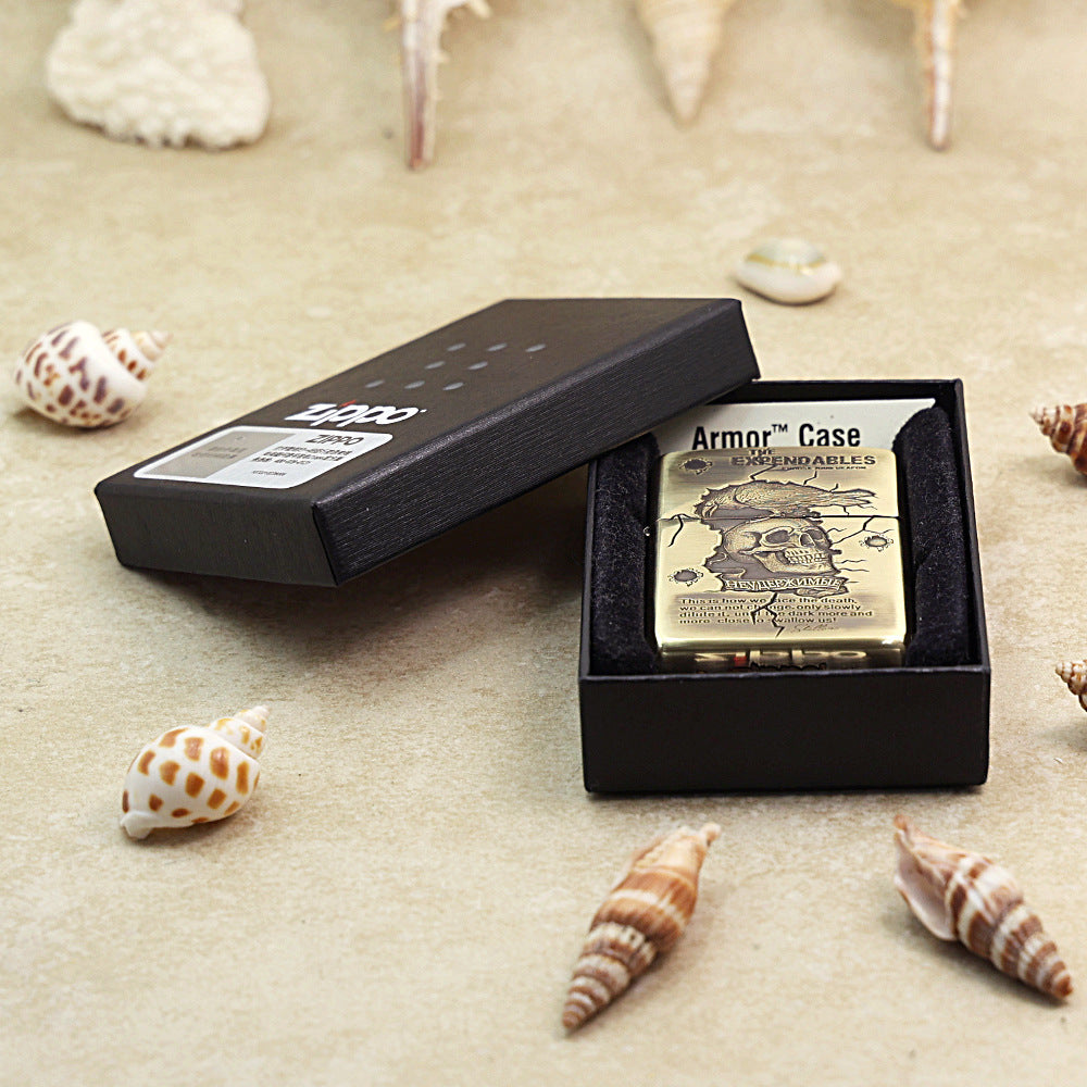 Zippo Antique Brass Deep Carved The Expendables Skull and Raven - CC156