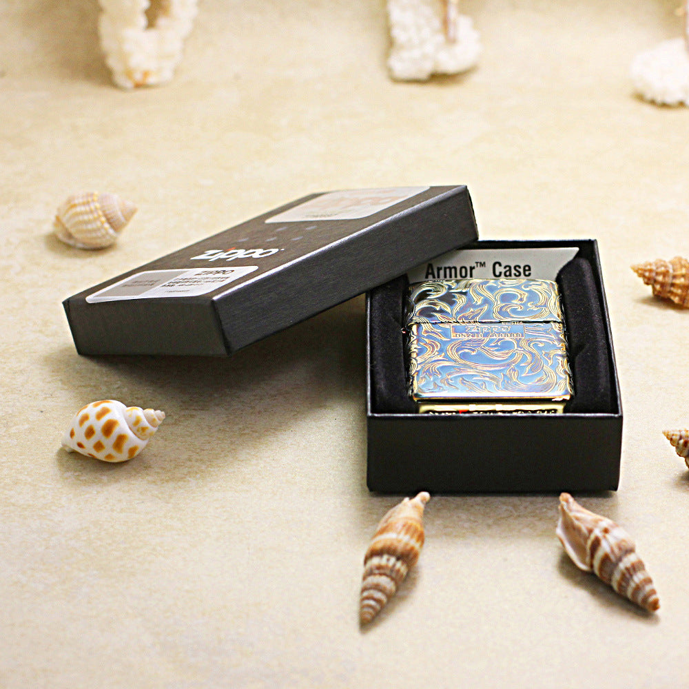 Zippo Antique Gold Floral Pattern (Five-Sided Engraving Series) - JP01