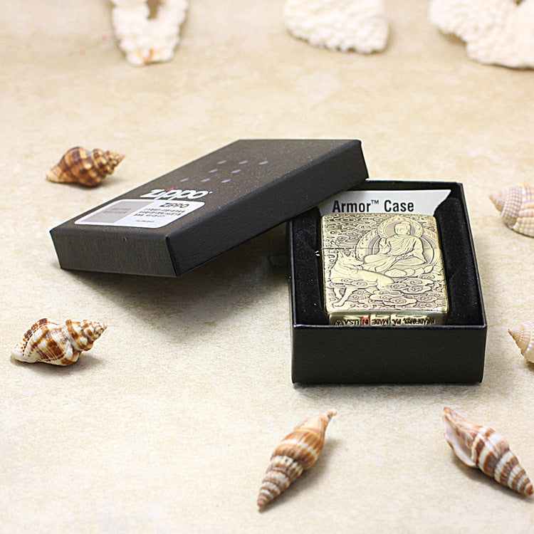 Zippo Armor Antique Brass Deep Carved Guardian Buddha and Dog - CC133