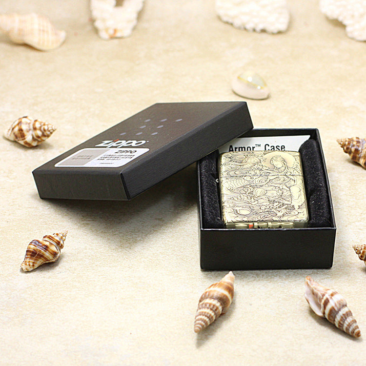 Zippo Armor Antique Brass Deep Carved Guardian Buddha and Dragon - CC137