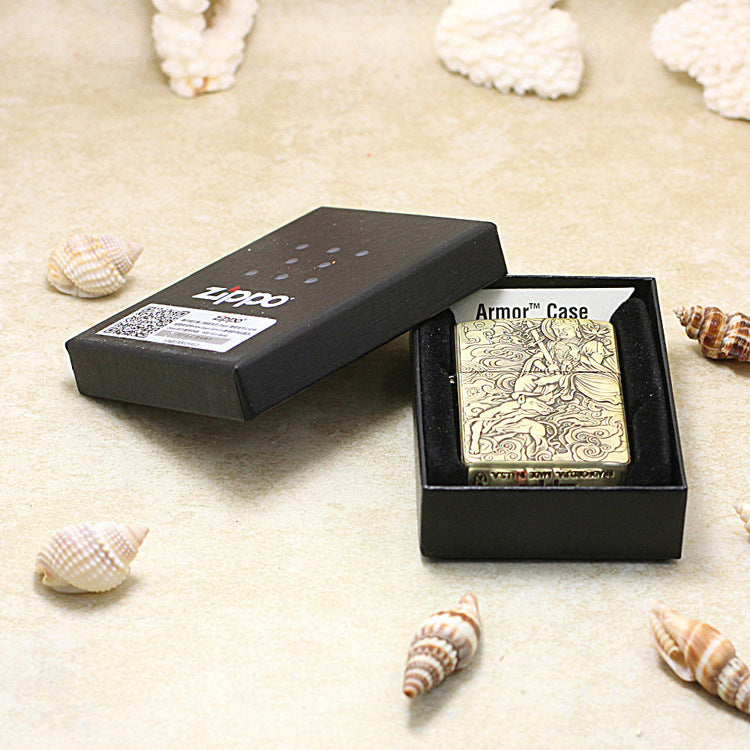 Zippo Heavy-duty Vintage Bronze Intricate Engraved Protector Shakyamuni and Ox - CC144