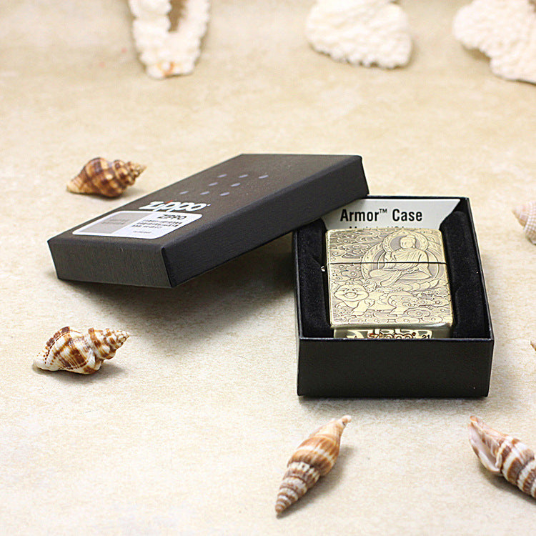 Zippo Armor Antique Brass Deep Carved Guardian Buddha and Pig - CC132