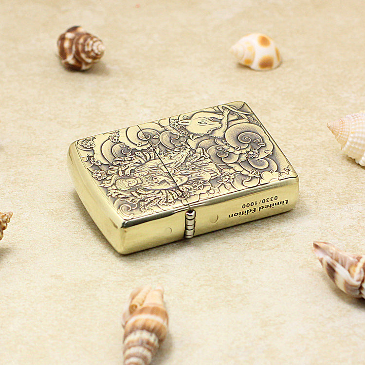 Zippo Heavy-duty Vintage Bronze Intricate Engraved Protector Shakyamuni and Rat - CC141