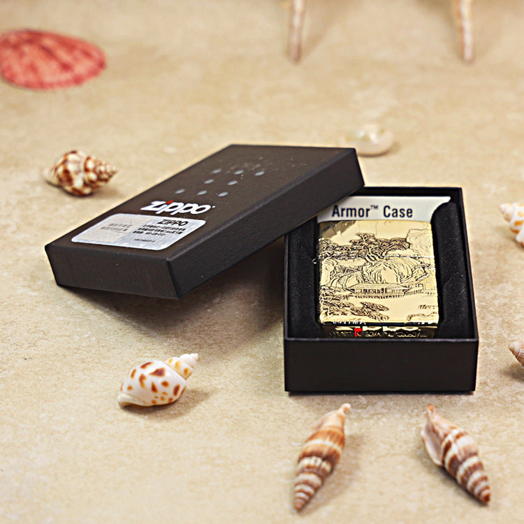 Zippo Armor High Polish Brass Eagle Emperor Landscape Painting - CC80