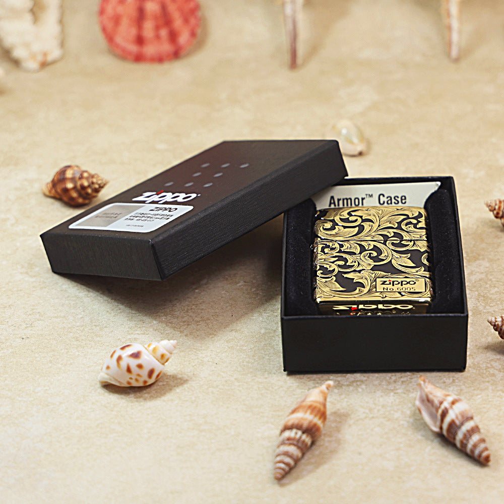 Zippo Black Matte Gold Floral Scrollwork - CC99