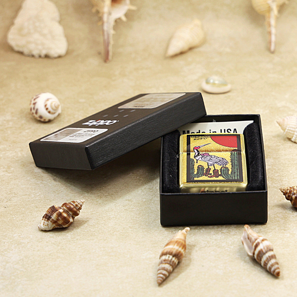 Zippo Crane and Cactus Gold Plate - Animal Series - JP55