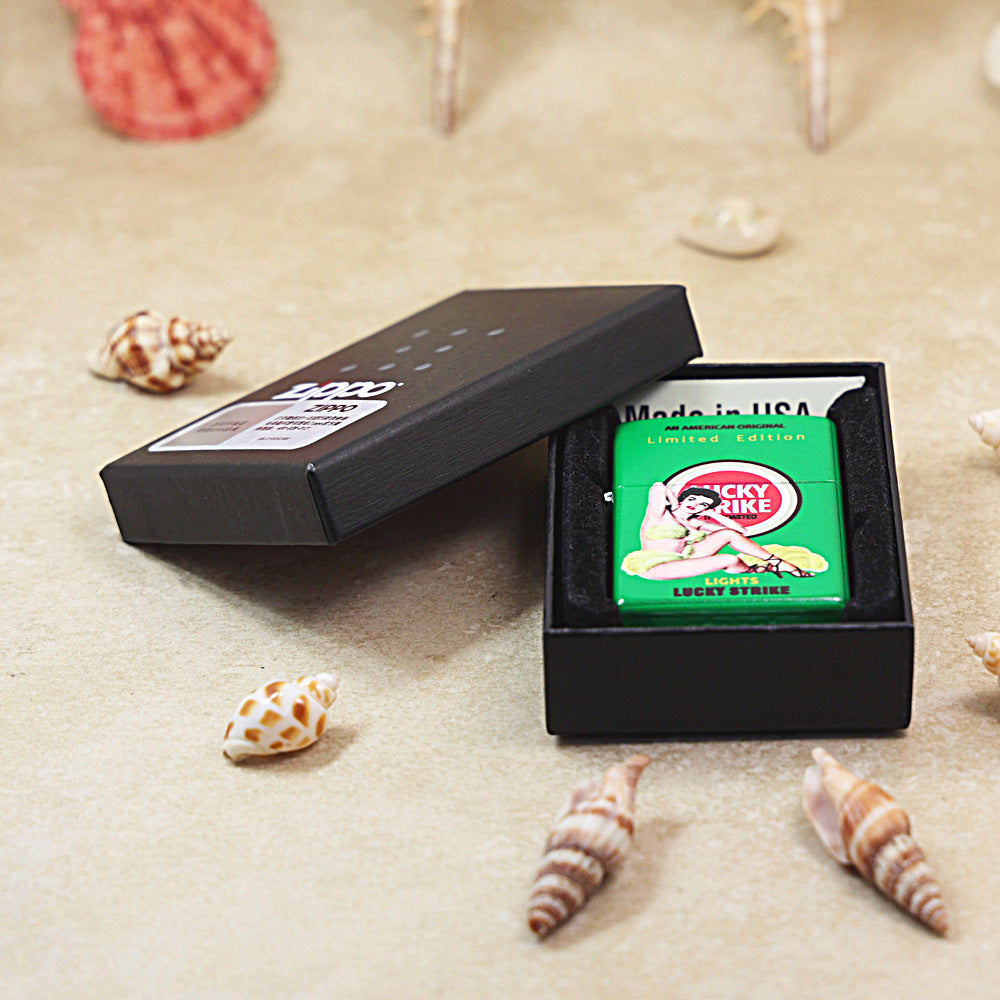 Zippo Green Matte Color Printed Lucky Strike Pin-Up Girl - CS16