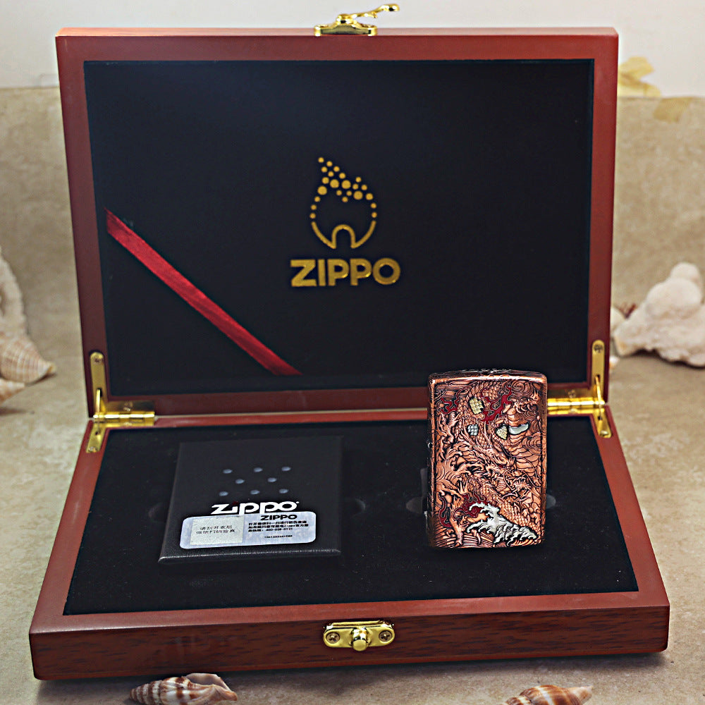 Zippo Solid 3d-embossed Copper Finish Serpent and Flame Case Bundle - CM17