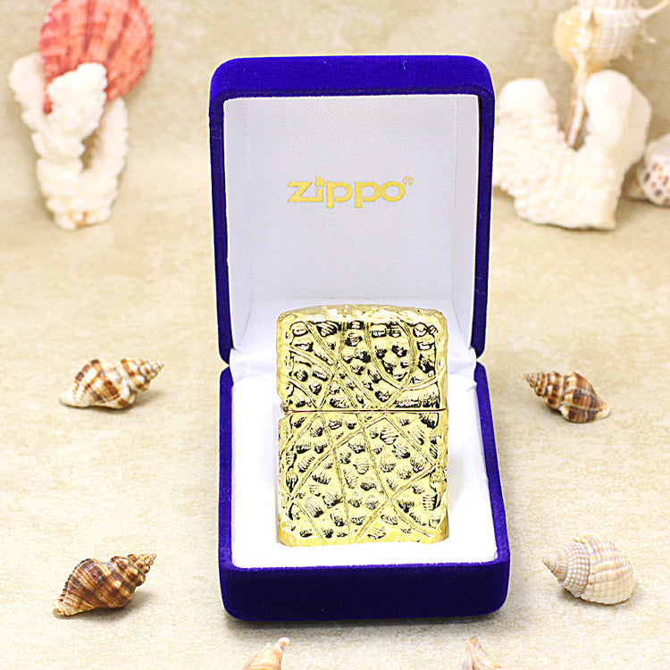 Zippo Heavy Relief Gold Warrior Armor Case Set - CM40