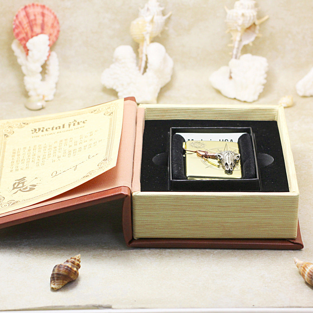 Zippo High Polish Brass Bull Skull Compass Emblem - CC125