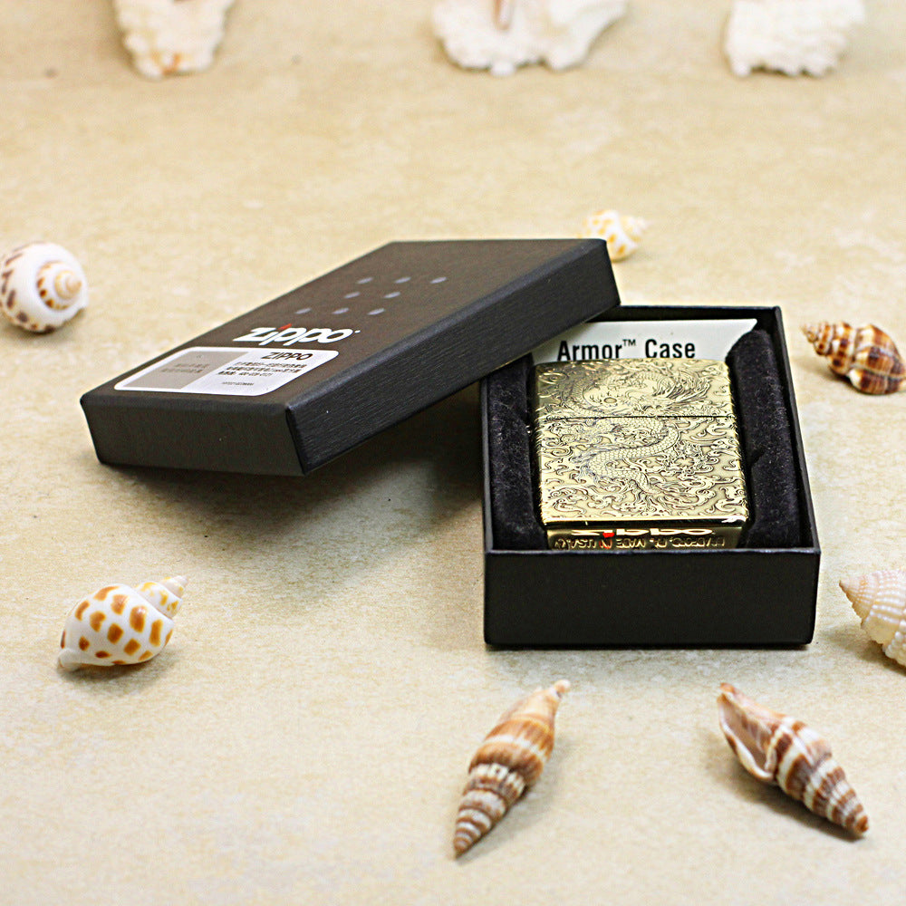 Zippo High Polish Brass Deep Engraved Flying Dragon in Sky - CC163