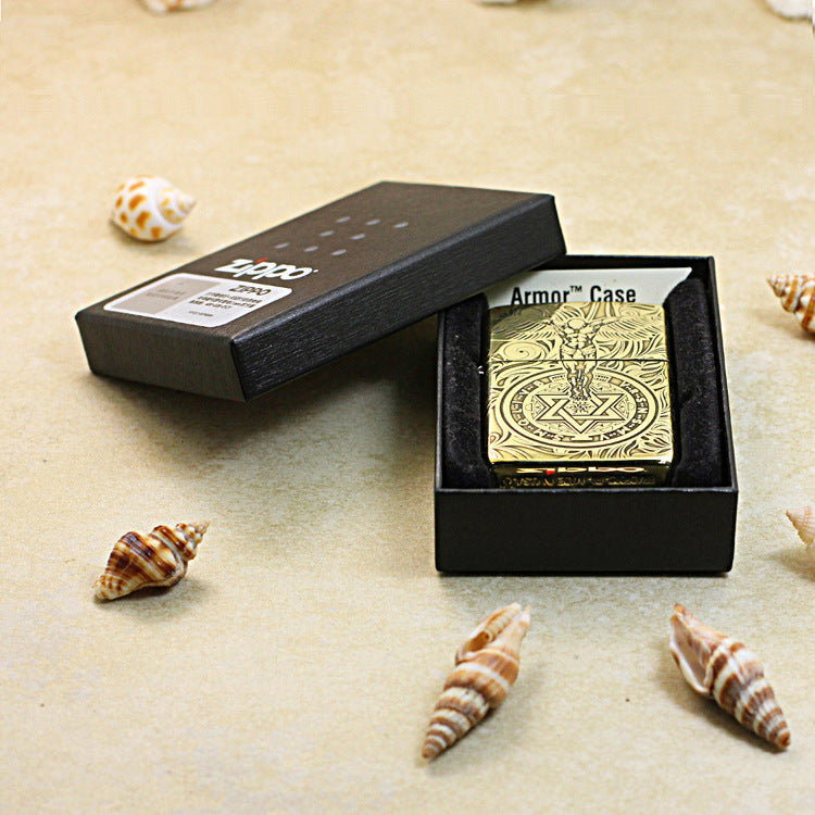 Zippo High Polish Brass Engraved Angelic Warrior Seal of Solomon - CC160