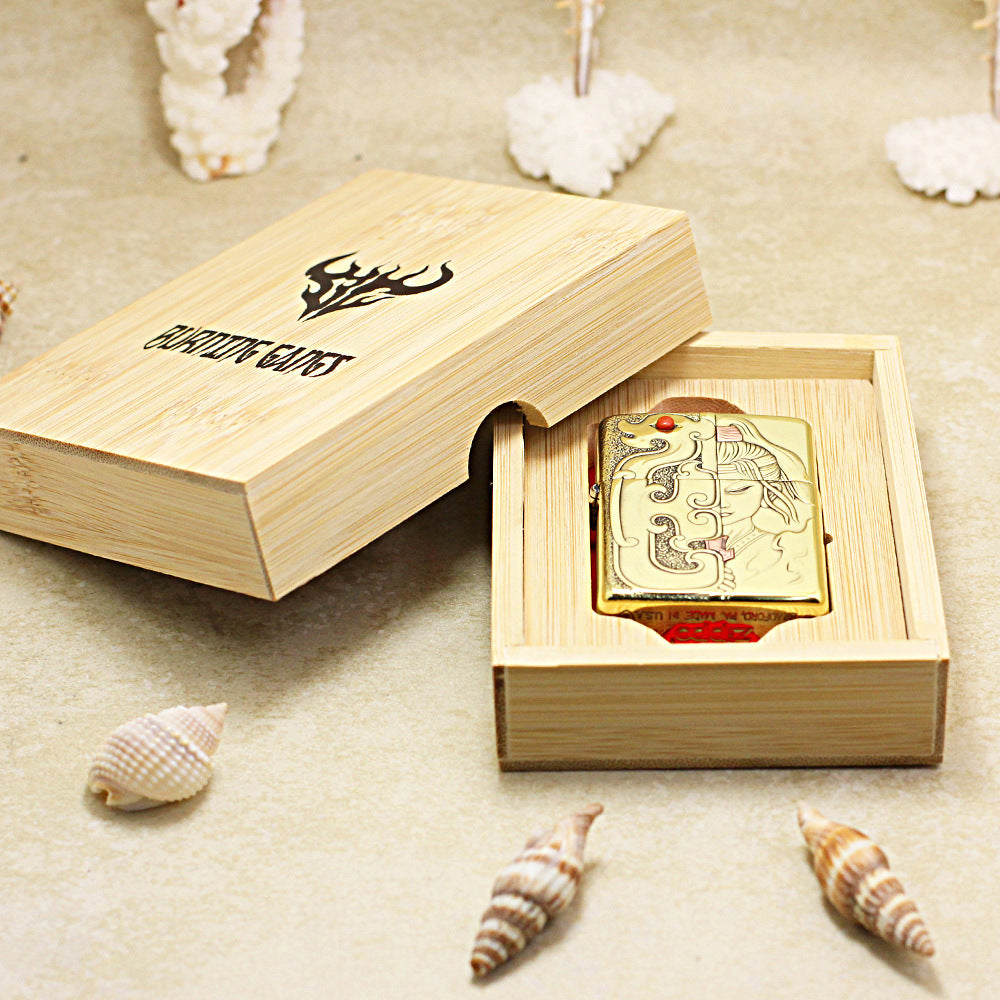 Zippo High Polish Brass Mulan Dragon Jade Carving Emblem - CC111