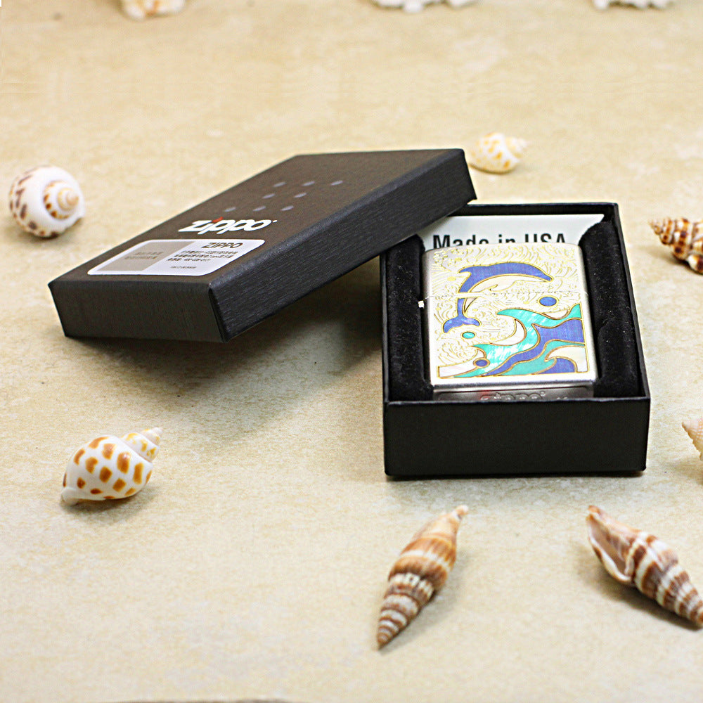 Zippo High Polish Chrome Dolphin and Mother of Pearl - CC104