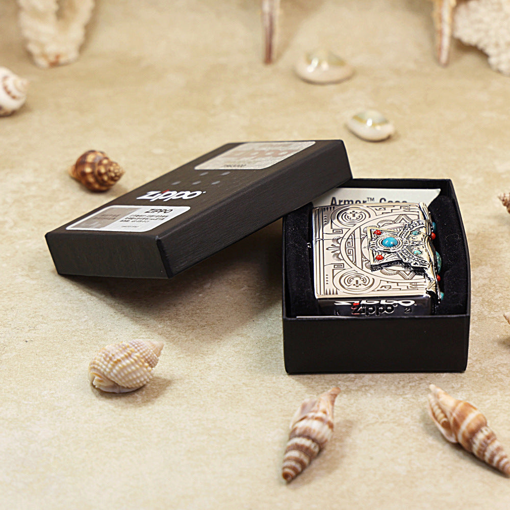 Zippo Native American Spirit Three-Sided Turquoise Inlay - JP44