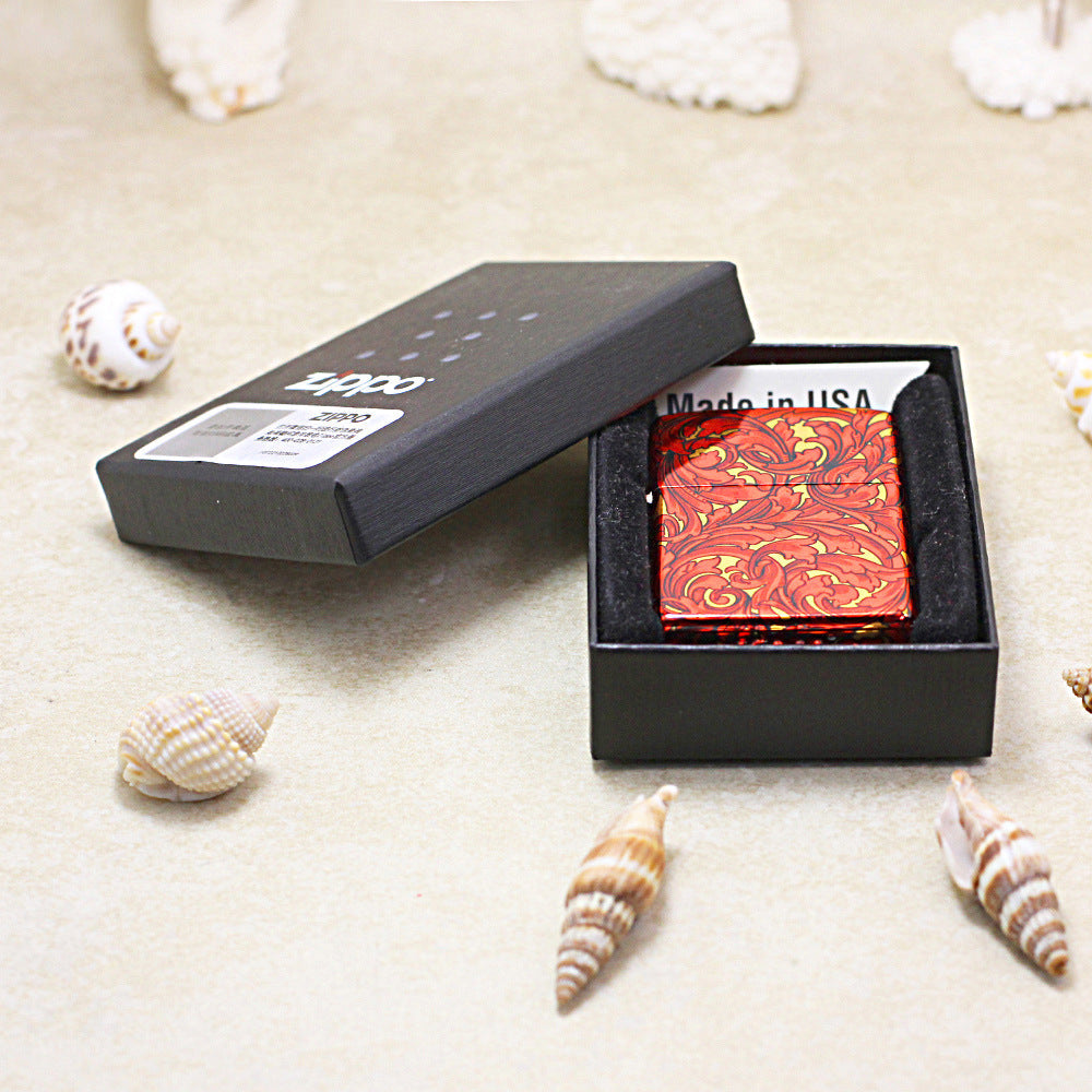 Zippo Crimson and Gold Hue Decorated Large Arabesque Pattern - CS08