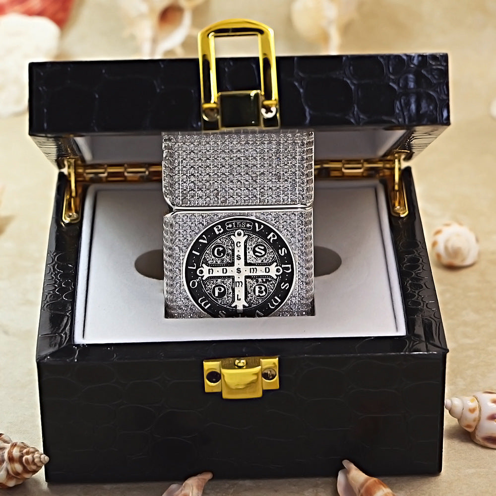 Zippo Silver-Toned Heavy Studded St. Benedict's Cross Emblem - CM08