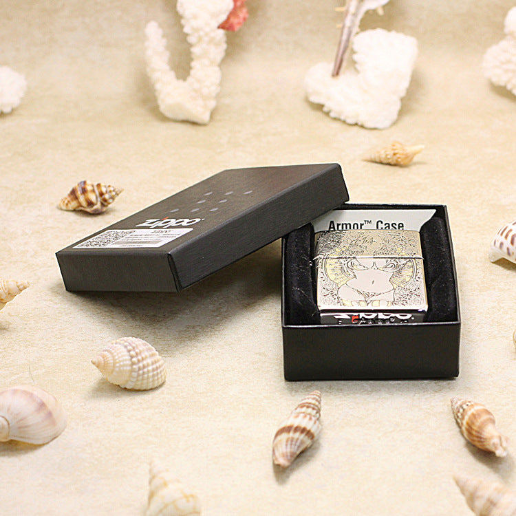 Zippo Silver and Gold Deep Carved Rose Frame Pin-Up Girl - SC24