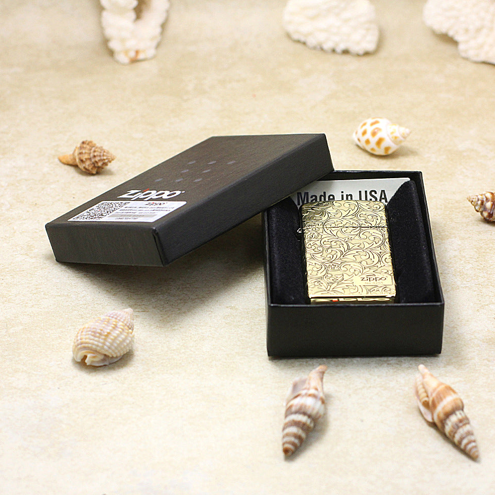 Zippo Slim High Polish Brass Full Cover Scrollwork No. 0205 - CC51