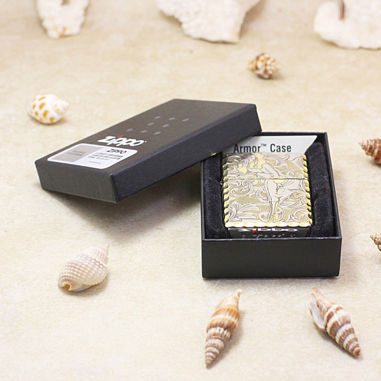 Zippo Two Finish Intricate Engraved Arabesque Pin-Up Maiden in the Wind - SC07