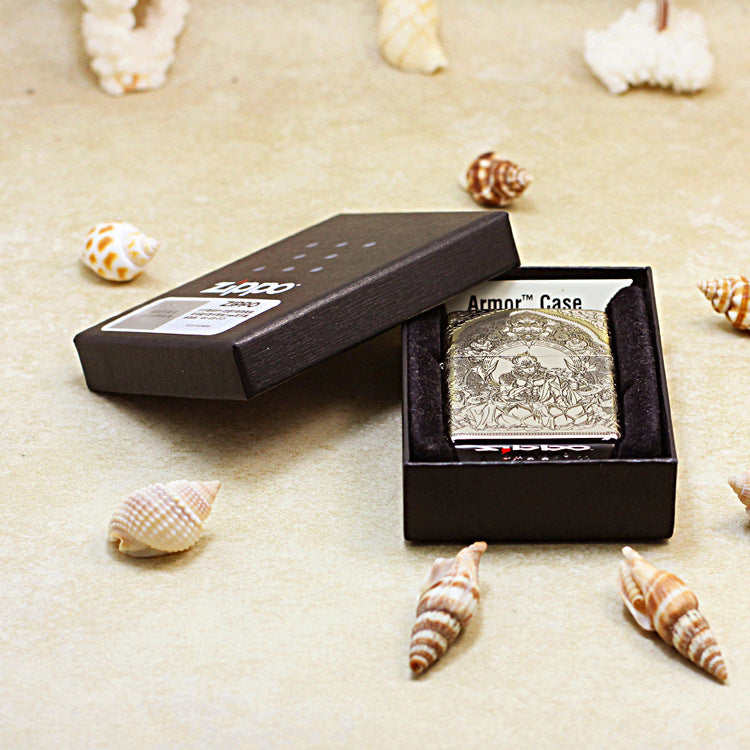 Zippo Two Finish Intricate Engraved Victorious Fighting Shakyamuni Lotus - SC20