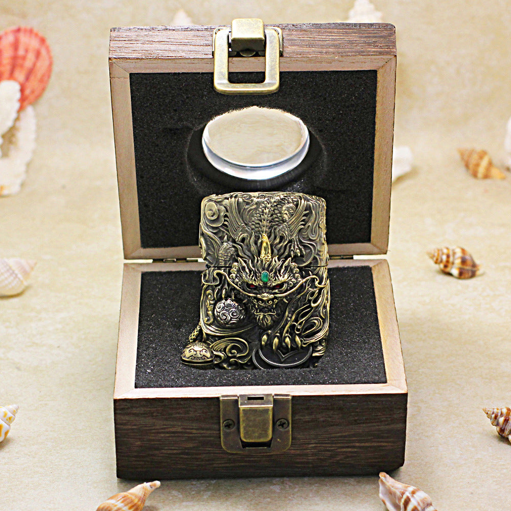 Zippo Antique Brass Dynamic Pixiu Mythical Beast Shell Case - CM97