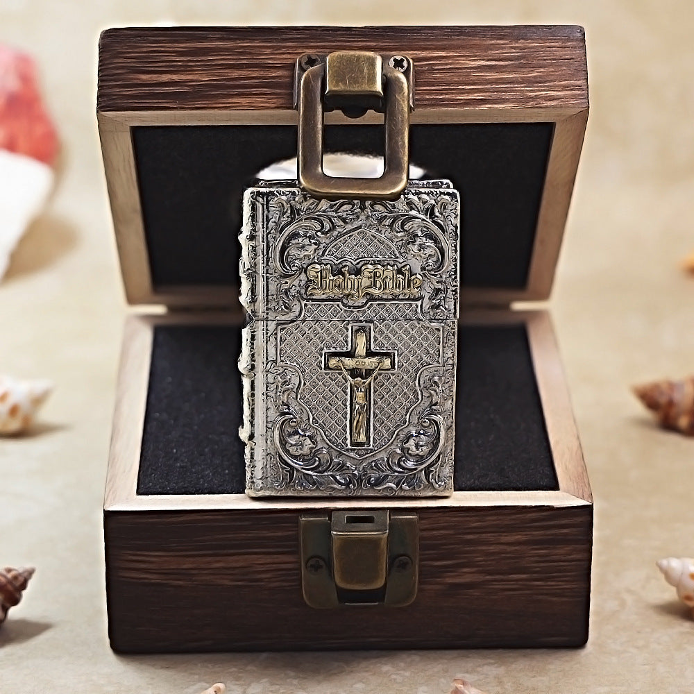 Zippo Antique Silver Holy Bible Crucifix Shell Case - CM73