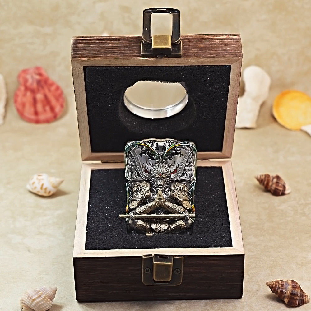 Zippo Vintage Argent Luminous Sun Wukong Fighting Shakyamuni Case Case - CM85