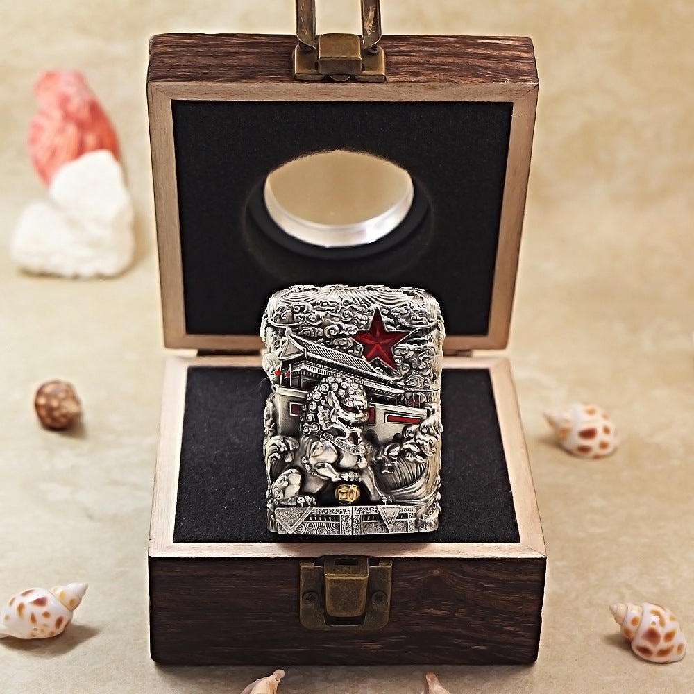 Zippo Antique Silver Majestic Pass Guardian Lion Shell Case - CM64