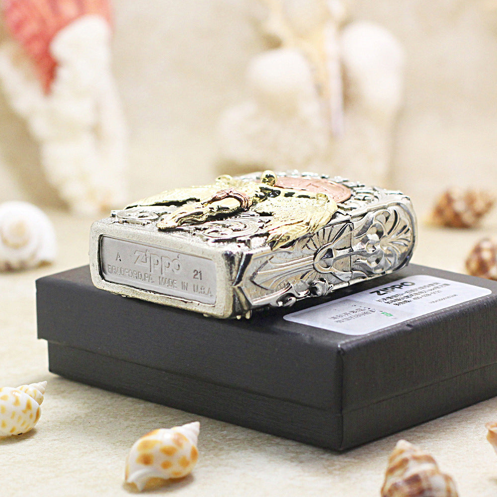 Zippo Antique Silver Shell Guardian Angel Schutzengel Case - CM96