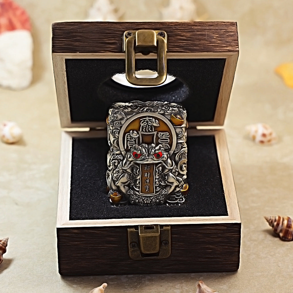 Zippo Antique Silver Three-Legged Wealth Toad Shell Case - CM61