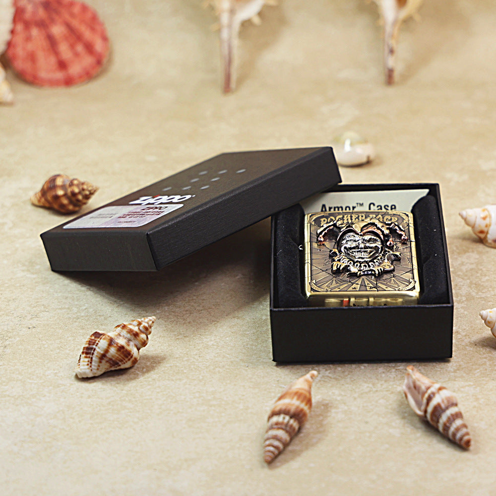 Zippo Heavy-duty Premium-Shine Bronze Joker Poker Face Medallion Flame - DS173