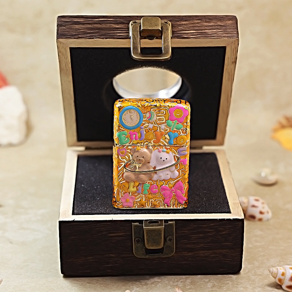 Zippo Gold-Plated Shell Case Enjoy Life Bear - CM71