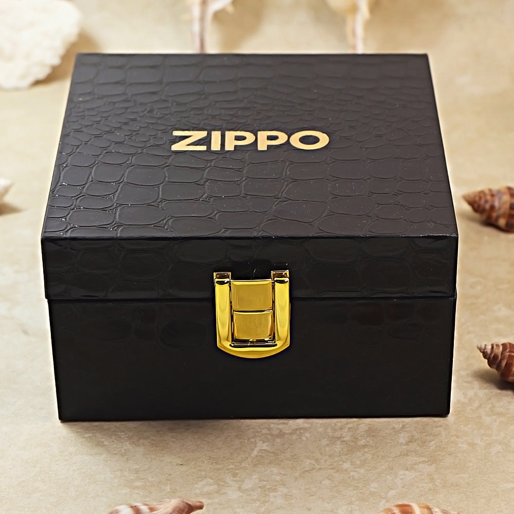 Zippo Gold Complete Crystal Pavé "Zi" Medallion Case Flame - CM103