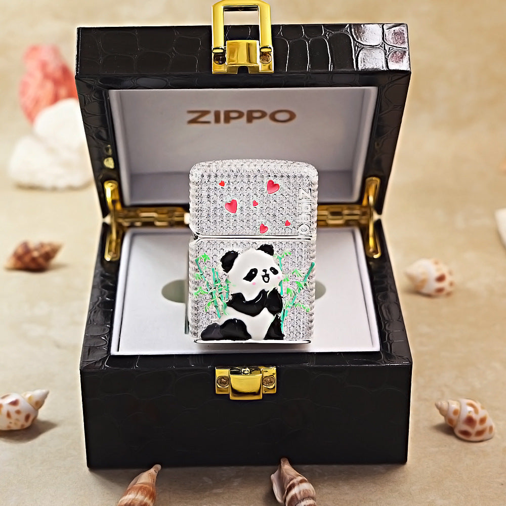 Zippo Argent-Layered Case Complete Diamond Panda and Bamboo Case - CM91