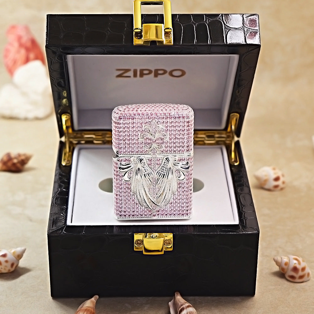 Zippo Silver-Plated Shell Pink Crystal Guardian Angel - CM80