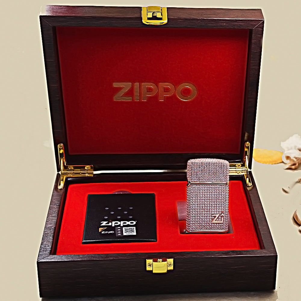 Zippo Slim Rose Gold Full Crystal Pavé "Zi" Emblem Shell Lighter - CM104