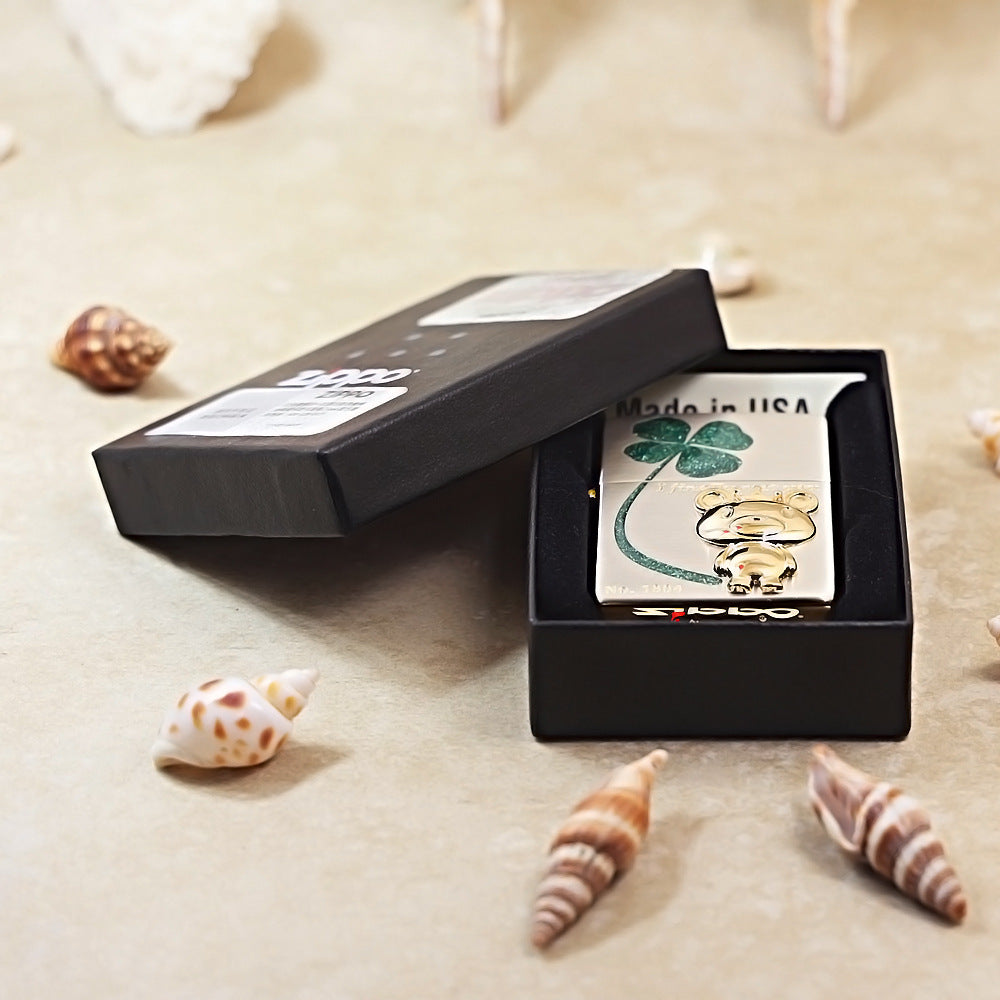 Zippo Two-Tone Gold and Silver I Finally Met You Clover Bear - JP74