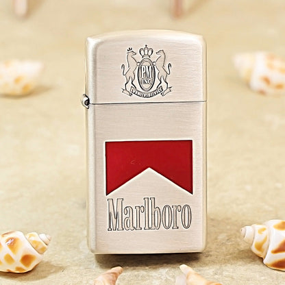 Antique Silver Marlboro Slim Lighter – Double-Sided Edition - MC01