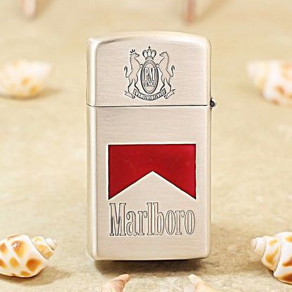 Antique Silver Marlboro Slim Lighter – Double-Sided Edition - MC01
