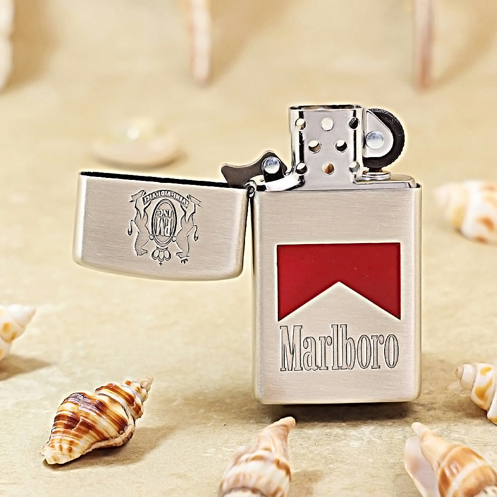 Antique Silver Marlboro Slim Lighter – Double-Sided Edition - MC01