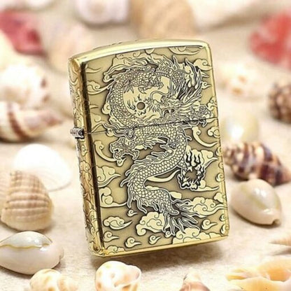 Zippo Engraved Dragon Solid Brass Armor Deep Carved 5-Sided -CC165