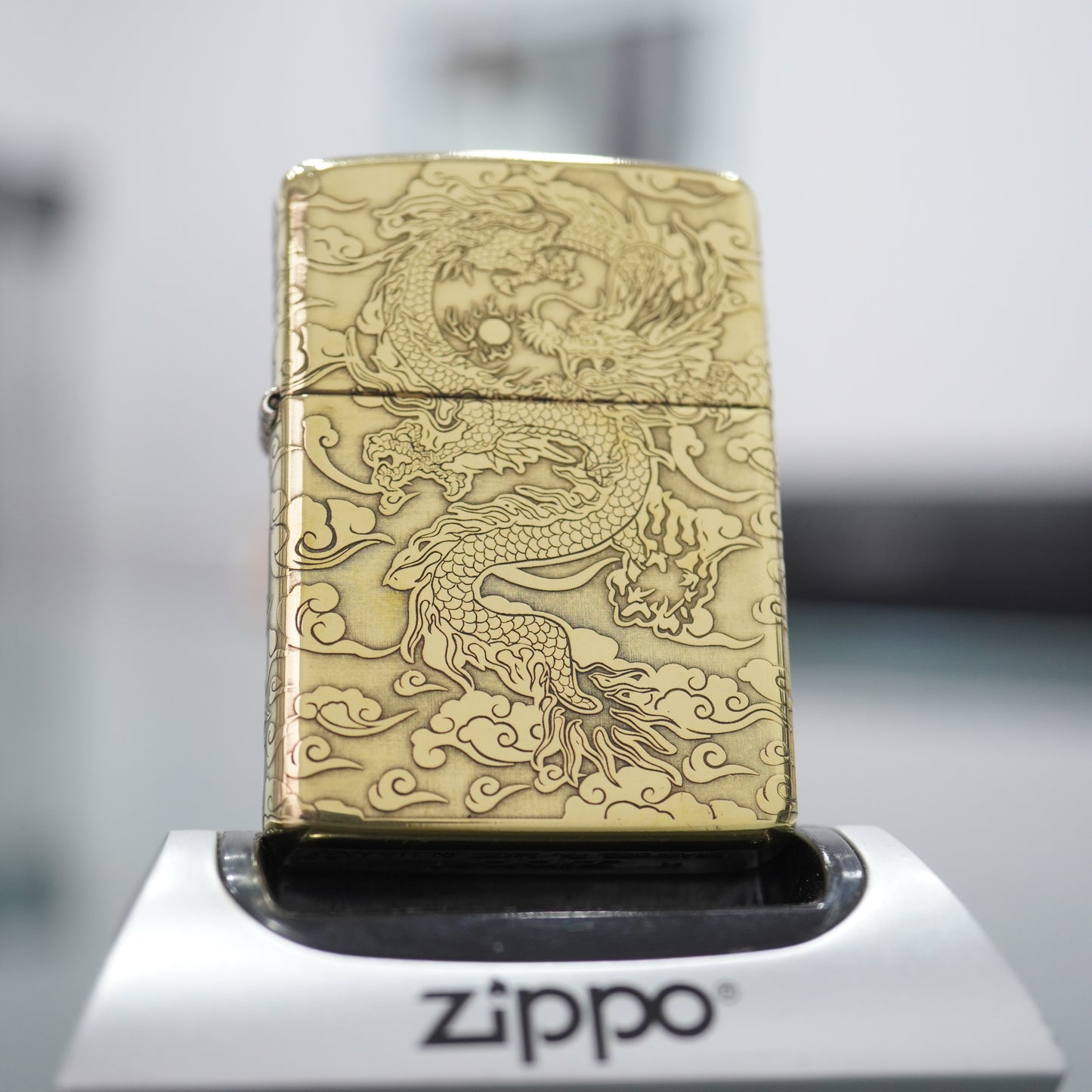 Zippo Engraved Dragon Solid Brass Armor Deep Carved 5-Sided -CC165