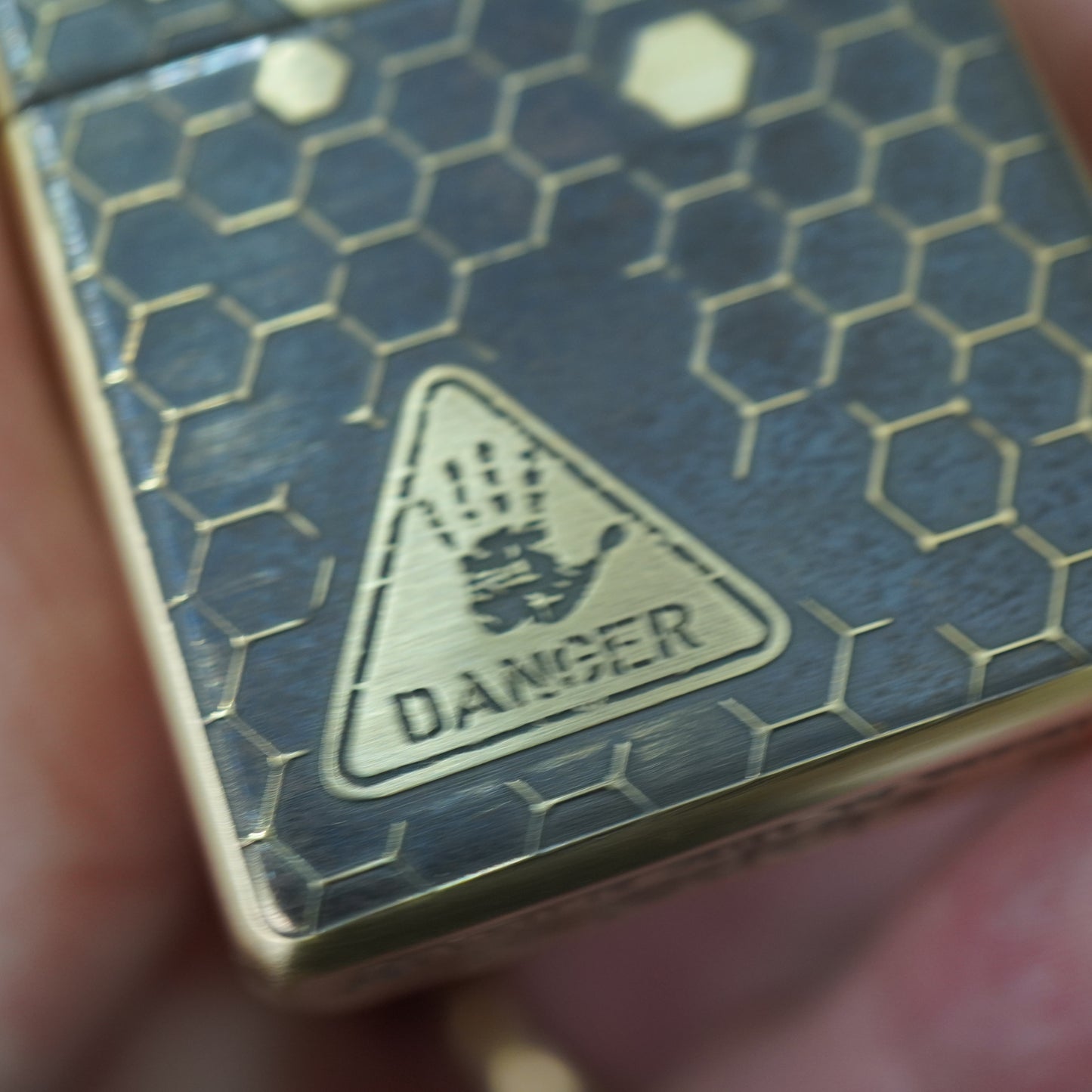 Zippo Antique Brass Deep Carved Honeycomb Half Skull - CC155