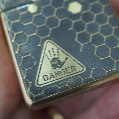 Zippo Antique Brass Deep Carved Honeycomb Half Skull - CC155